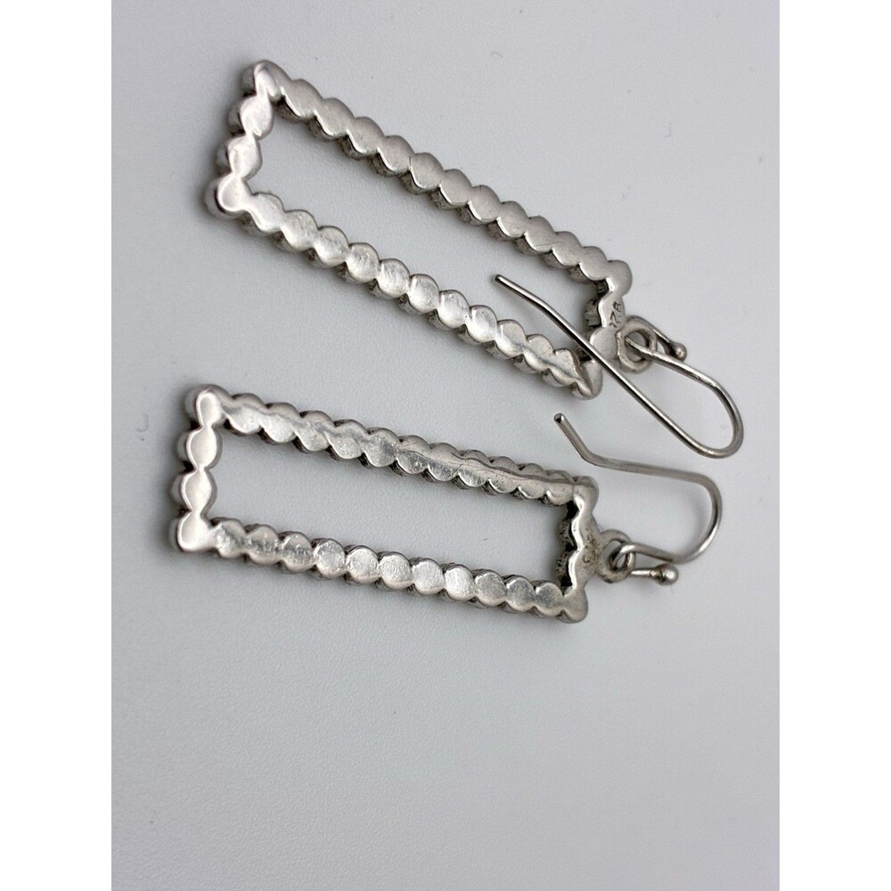 Maracasite Open Rectangular Sterling Silver Dangle Pierced Earrings 1.5” Tested - Picture 3 of 8